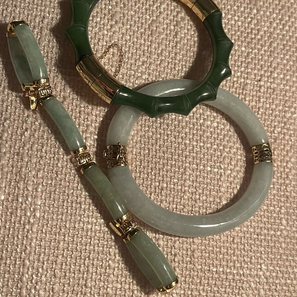 Bundle 3 jade 14k gold natural genuine jade state sale - Picture 4 of 9